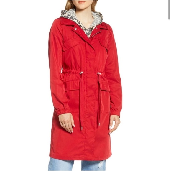 Avec Les Filles Jackets & Blazers - NWT Avec Les Filles Red Oversized Rain Anorak Hooded Trench Coat Women’s Small